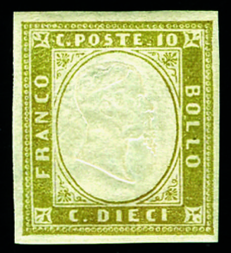 Sardegna - 1858 - 10 c. oliva ... 