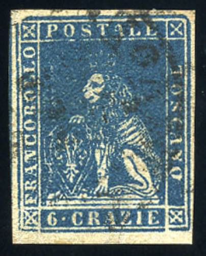 Toscana - 1857 - 6 cr. azzurro ... 