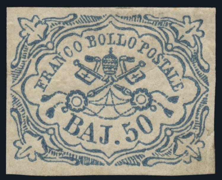 Pontificio - 1852 - 50 b. azzurro, ... 
