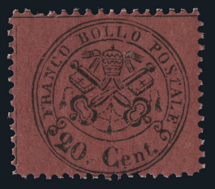 Pontificio - 1868 - 20 c. rosso ... 