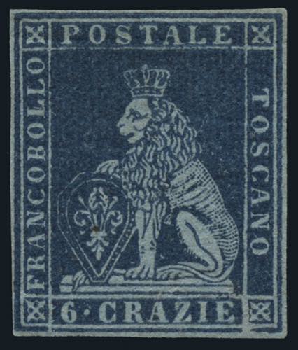 Toscana - 1851 - 6 cr. azzurro ... 