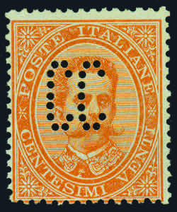 1889 - 20 c. giallo arancio, perforato CC, ... 