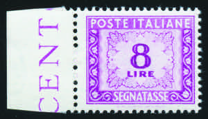 1947 - 8 Lire lilla bordo di foglio a ... 