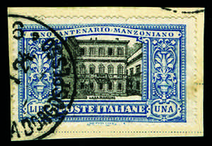 1923 - Manzoni 1 Lira azzurro e nero, su ... 