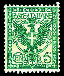 1901 - Floreale 5 c. verde azzurro, fresco ... 