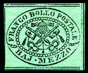 Pontificio - 1852 - 1/2 b. grigio azzurro, ... 