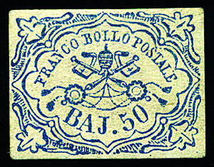 Pontificio - 1852 - 50 b. azzurro, ben ... 