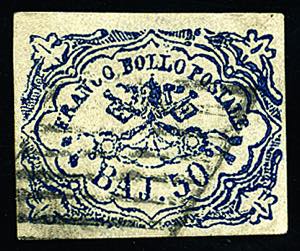 Pontificio - 1864 - 50 b. azzurro oltremare ... 