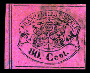 Pontificio - 1867 - 80 c. rosa lillaceo, ben ... 