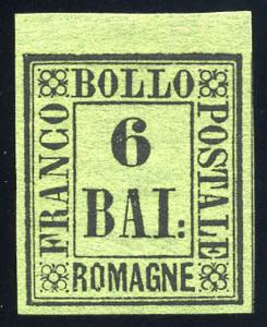 Romagne - 1859 - 6 b. verde giallo bordo di ... 