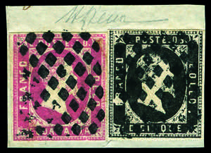 Sardegna - 1851 - 40 c. rosa e 5 c. nero ben ... 