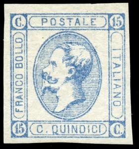 Regno dItalia - 1863 - 15 c. azzurro I ... 