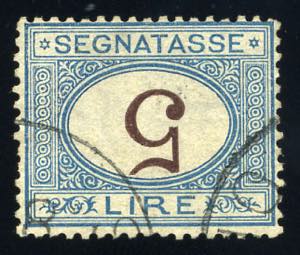 Segnatasse - 1874 - 5 Lire azzurro e bruno, ... 