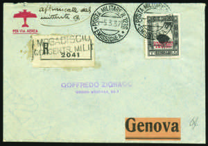 Somalia - 1934 - Busta raccomandata aerea ... 