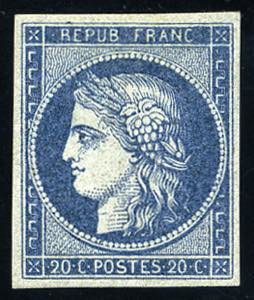 Francia - 1850 - Cerere 20 c. azzurro scuro, ... 