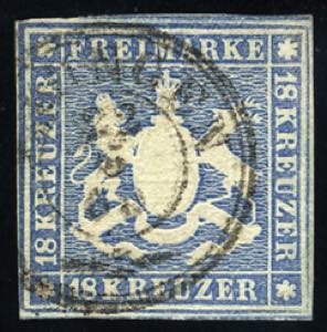 Germania - 1857 - 18 Kr. Azzurro con fili di ... 
