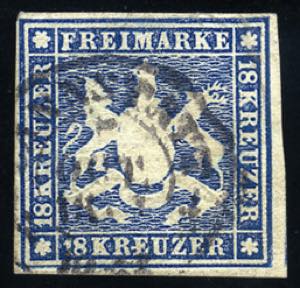 Germania - 1858 - 18 Kr. Azzurro senza fili ... 
