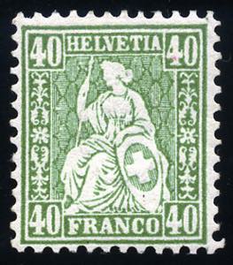 Svizzera - 1862 - Helvetia 40 c. verde su ... 
