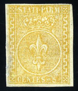 Parma - 1853 - 5 c. giallo arancio, con ... 