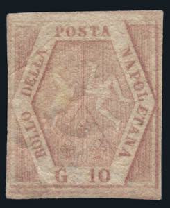 Napoli - 1858 - 10 gr. rosa carminio chiaro, ... 