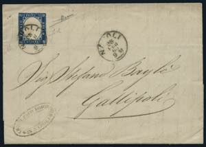 1863 - Lettera affrancata con 15 c. azzurro, ... 