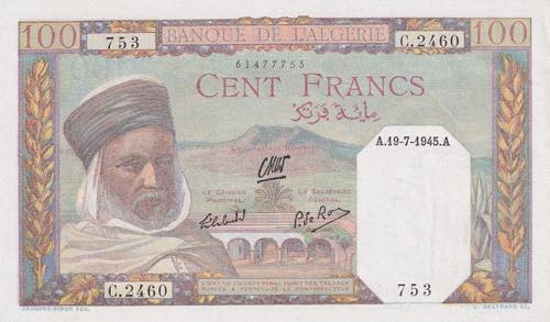Algeria, 100 Francs, 1945, UNC, ... 