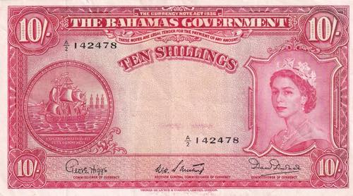 Bahamas, 10 Schillings, 1954, XF, ... 