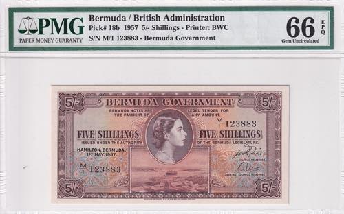 Bermuda, 5 Schillings, 1957, PMG ... 