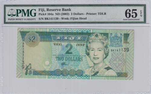Fiji, 2 Dollars, 2002, PMG 65EPQ, ... 