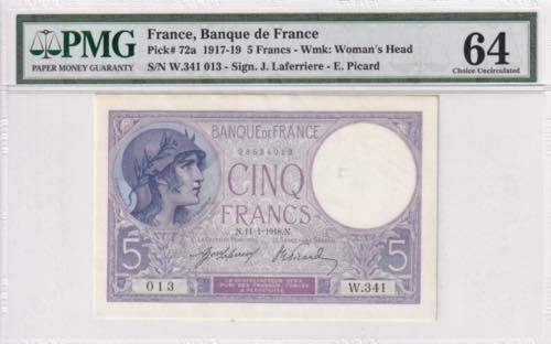 France, 5 Francs, 1918, PMG 64, ... 