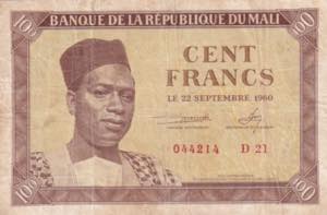 Mali, 100 Francs, 1960, VG, B102a, 