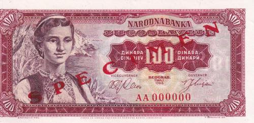 Yugoslavia, 100 Dinars Specimen, ... 