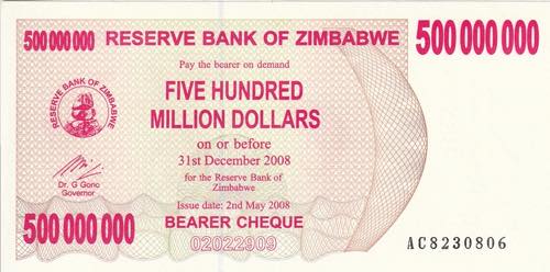 Zimbabwe, 500 Million Dollars, ... 