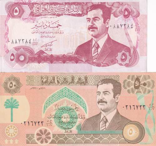 Iraq, 5-50 Dinars 1991-1992, UNC