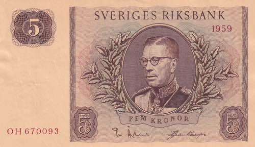 Sweden, 5 Kronor 1959, UNC-