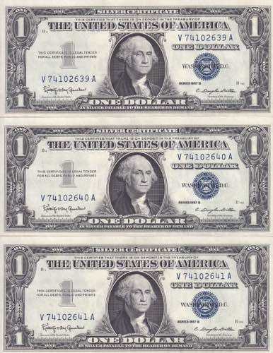 USA, Lot of 3 EA 1 Dollar 1957B, ... 