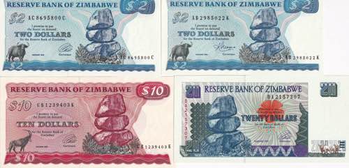 Zimbabwe, 2-10-20 Dollars ... 