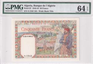 Algeria, 50 Francs, 1942, PMG 64EPQ, P#87, 