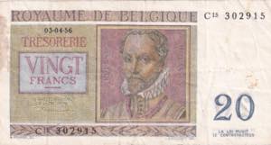 Belgium, 20 Francs, 1956, VF, B701b, Stains ... 