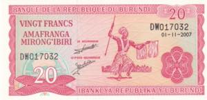 Burundi, 20 Francs, 2007, UNC, B215n, 