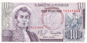 Colombia, 1980, 10 Pesos oro, UNC, B950n, 