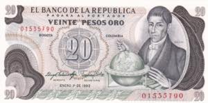 Colombia, 1983, 20 Pesos oro, UNC, B951l, 