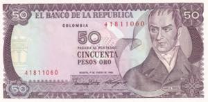 Colombia, 1986, 50 Pesos oro, UNC, B954f, 