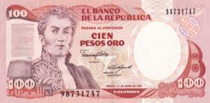 Colombia, 1987, 100 Pesos oro, UNC, B964f, 