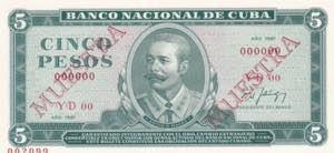 Cuba, 1987, 5 Pesos Specimen, UNC, B825hs, 