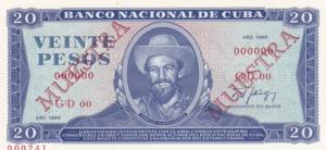 Cuba, 1989, 20 Pesos Specimen, UNC, B827fs, 