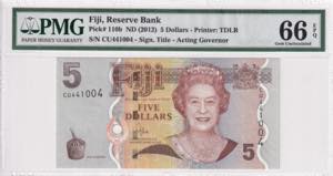 Fiji, 5 Dollars, 2012, PMG 66EPQ, B521b, 