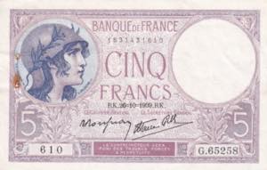France, 5 Francs, 1939, AUNC, P#83, Stample ... 