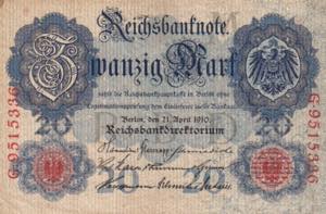 Germany, 20 Mark, 1910, VF, B204e10 (Letter ... 