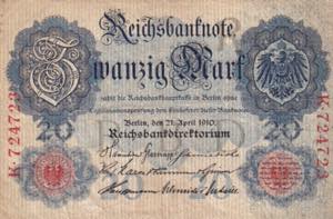 Germany, 20 Mark, 1910, VF, B204e13 (Letter ... 